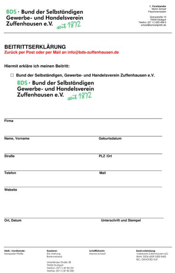 BDS Beitrittserklärung